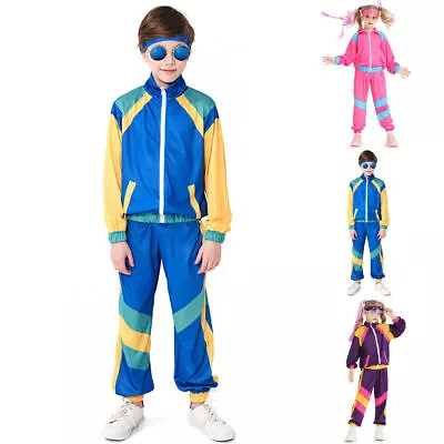 Child Boys Girls 80s Shell Suit Fancy Dress 1980s Costume Tracksuit Set Hip-Hop • $34.19