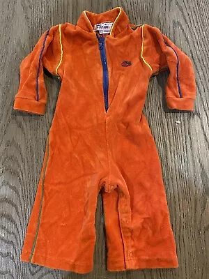 Vintage Lacoste Izod Velour Jumpsuit Romper Snap Zip Up Orange 9m • $9