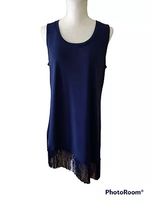 NWT Spense Dress Asymmetrical Fringe Navy Sleeveless Mini Dress Tunic • $14