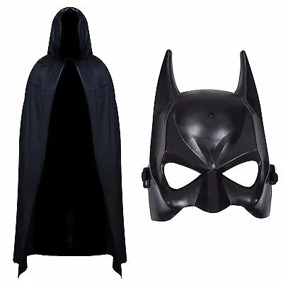 Men's / Woman's Man Bat Set Halloween Masquerade Costume - Black Cape & Mask • £12.99
