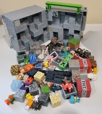 Minecraft Small Action Figures And Blocks Lot + Block Container And Showcase • $59.99