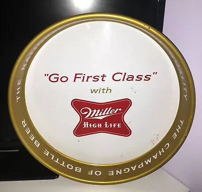 Miller High Life Beer Tray VTG Go First Class 13  Girl On Back Tray Metal  • $25.99