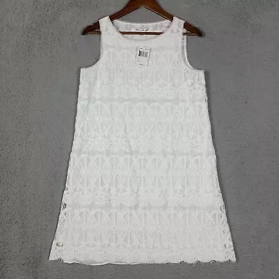 Max Studio Dress Women’s Medium White Lace Scalloped Hem Shift Sleeveless NWT • $24.99