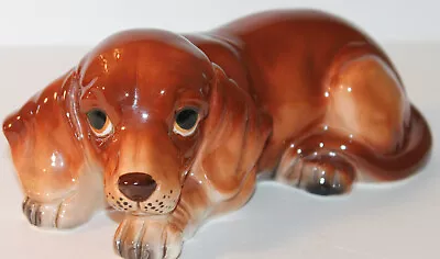 Vintage Sleepy Puppy Dog Figurine H2817 Lefton Japan 2.75  X  7  Dachshund? • $15