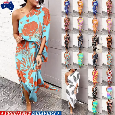 $35.12 • Buy Women Maxi Dress Long Casual Boho Floral One Shoulder Slit Hem Party Dresses 🎈✔