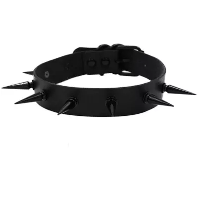 Gothic Punk PU Leather Alloy Spike Rivet Choker Necklace Unisex Rock Club Wear • $6.99