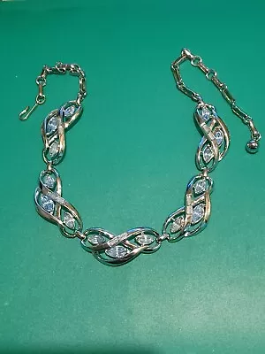 Vintage Signed Coro Rhinestone Necklace Choker Light Blue Rhinestones • $5.99