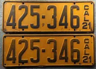 Vintage 1921 CALIFORNIA License Plates PAIR  ***ORIGINAL*** • $111