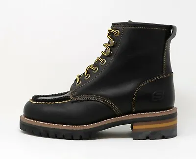 SKECHERS Maxx Black Leather Upper Ankle Fashion Logger Boots Men's Shoes • $80