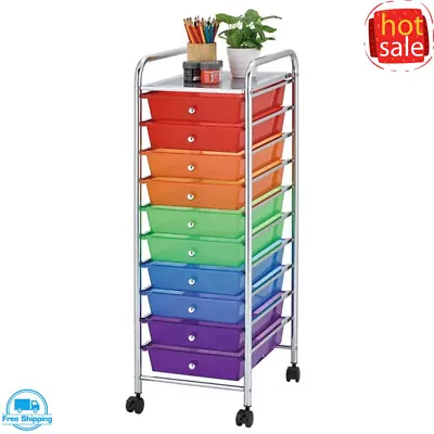 10 Rolling Cart Craft Trolley Storage Drawer Wheels Organizer Plastic Rainbow US • $53.97