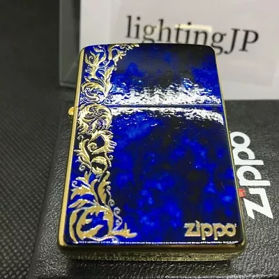 Zippo Arabesque Marble Blue Gold Insert Mirror Coating Print Processing Lighter • $183.27