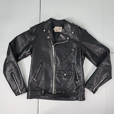 Vintage Sears The Leather Shop Men 42 X-Tall Dark Brown Motorcycle Biker Jacket • $98