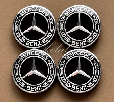$17.99 • Buy Set Of 4 Mercedes Benz 75mm Black Chrome AMG Wreath Wheel Center Hub Caps Emblem