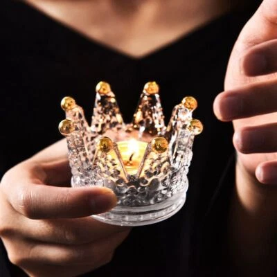 £7.66 • Buy Glass Crown Candle Holder Tea Light Cup Crystal Tealight Stand Home Decor