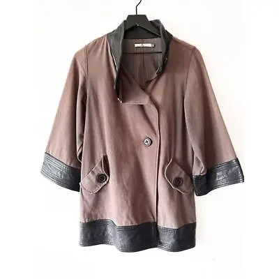 Mike & Chris Women’s S Faded Olive Leather Trim Coat • $55