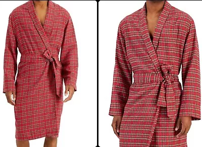 Club Room Robe Plaid Shawl Collar Flannel Belted Red Men's Multi  LG/XL $75 Ret. • $19