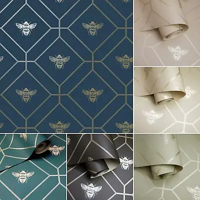 Honeycomb Bee Wallpaper Metallic Gold Geometric Diamonds - Various Colours • £2.99