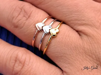925 Sterling Silver Stacking Heart Shaped Thin Minimalist Ring Gold Rose Gold • £10.99