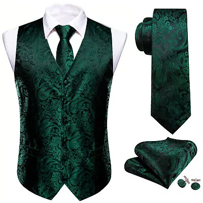 New Men's Paisley Design Dress Vest And Neck Tie Hankie Set For Suit For Wedding • $25.99