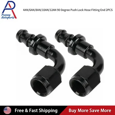 2PCS 4AN 6AN 8AN 10AN 12AN 90 Degree Push Lock Fuel Hose End Fitting Adaptor • $8.18