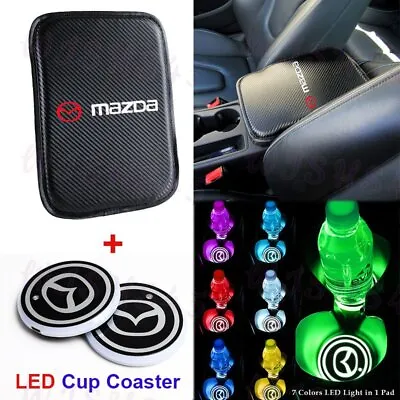 For Embroidery MAZDA Center Armrest Cushion Mat Pad Cover + LED Cup Coaster Set • $26.25