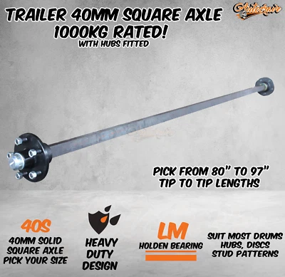 $199.95 • Buy Trailer Square Solid 40mm Square Axle Axel Caravan Hub Drum Disc 1000KG 80-97 