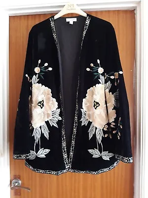 £30 • Buy Topshop Black Velvet Embroidered Kimono Jacket Size S