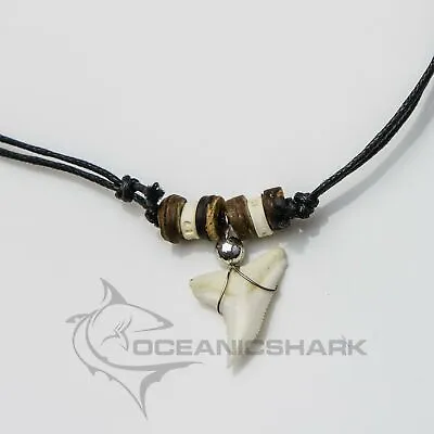 Shark Teeth Necklace Coconut Wood Fish Bone Vertebrae C42 • $11.24