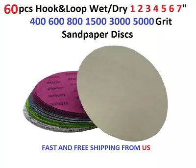 60pcs Hook&Loop Wet/Dry 1 2 3 4 5 6 7  400 600 800 1500 3000 5000 Sanding Disc • $38.99