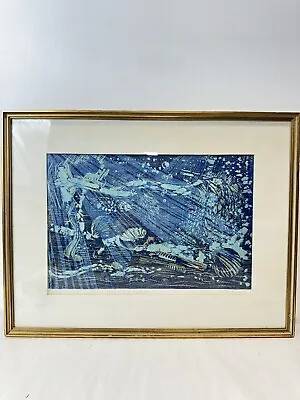 “Beatiful Sea” Marbella Screen Print Signed M Shutt. 1965 19.5”x15” • $150