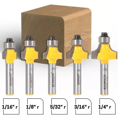 5 Bit Mini Round Over Edge Forming Router Bit Set - 1/4  Shank - Yonico 13520q • $24.95