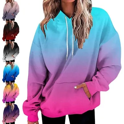 Women Hooded Sweatshirts Long Sleeve Hoodies Ladies Winter Comfy Gradient • £14.99