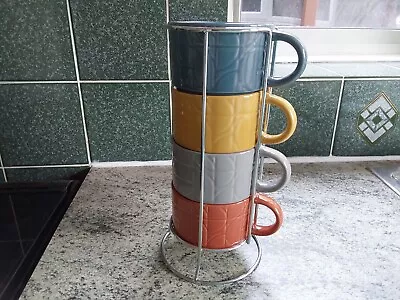 Set Of 4 Habitat Stackable Mugs Retro Pattern • £22.99