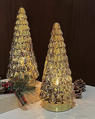 Gold Mercury Glass Christmas Tree Set Of 2 Tabletop Christmas Tree With Light  • $47.99