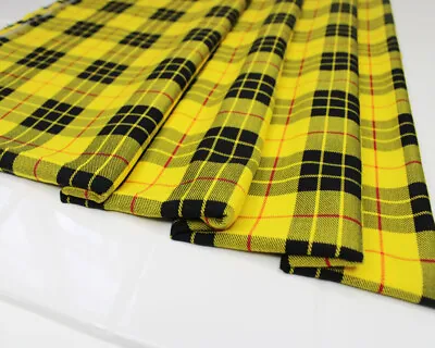 Tartan Fabric - Yellow & Black Tartan Check - Polyviscose Craft Fabric Material • £6.99