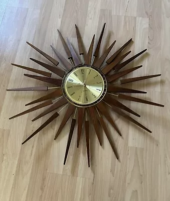 Vintage Seth Thomas Mid Century Starflower Sunburst Wood Wall Clock MCM Atomic • $500