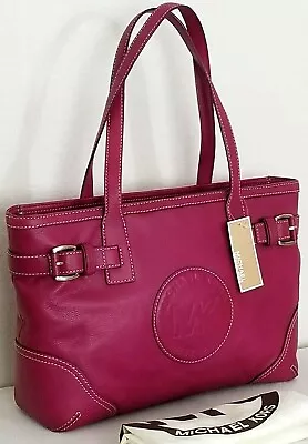 🌞michael Kors Millbrook Magenta Pink Leather Logo Top Zip Large Tote Bag🌺nwt! • $185.99