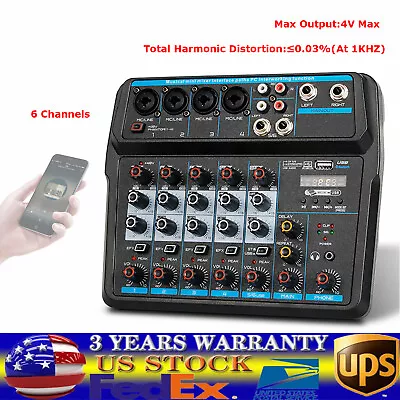 6 Channel Mixer Studio Audio Live Sound Mixing Console Amplifier Bluetooth USB • $56.05