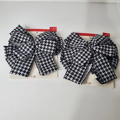 Lot Set 2 Celebrate It Christmas Houndstooth Tree Decor Bow Ribbon Gift Large 10 • $19.99