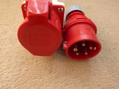 16A Wall Plug/socket 5 Pin IP44 Appliance Inlet 415V Red 3P+N+E Male 3 Phase • £17