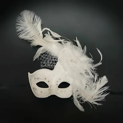 Party Mask Feather Masquerade Mask WHITE • $25