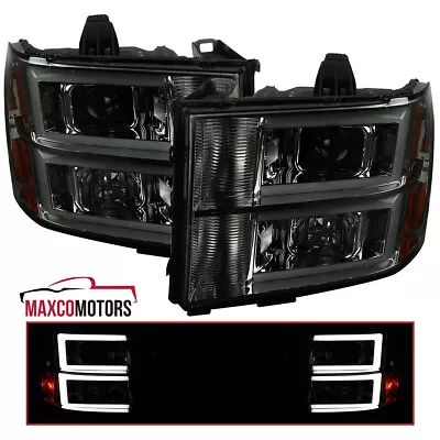 Smoke Projector Headlights Fits 2007-2013 GMC Sierra 1500 2500HD 3500HD LED Bar • $184.49