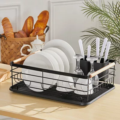 £17.95 • Buy Large Kitchen Dish Drainer Rack Drip Tray Cutlery Cup Plate Holder Wooden Handle