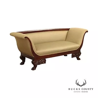 Antique American Empire Carved Mahogany Sofa • $2495