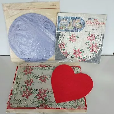 Lot VTG Hallmark Doilies French Lace Paper Ephemera Heart Christmas Valentines • $10.99