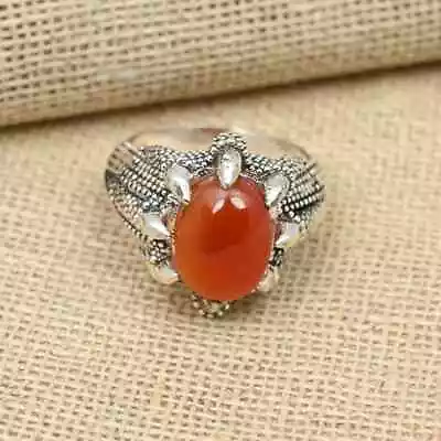 Solid 925 Sterling Silver Carnelian Gemstone Men's Statement Ring All Size D43 • $12.28