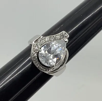 Charles Winston Sterling Silver 925 White CZ Cubic Zirconia Cocktail Ring Size 8 • $49