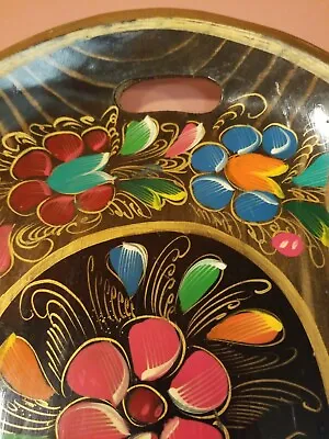 Vintage Hand Painted Wooden Cocktail Serving Tray Platter • $24