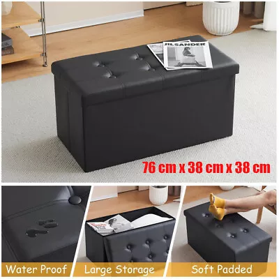 2 Seater Large Folding Storage Ottoman Pouffe Bench Seat Blanket Toy Chest Box • £18.46