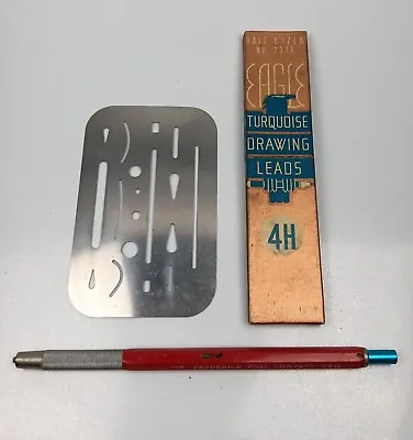 VTG Drafting 6 Turquoise 4H Drawing Leads Draftsmen's Holder And Erasing Shield • $14.99